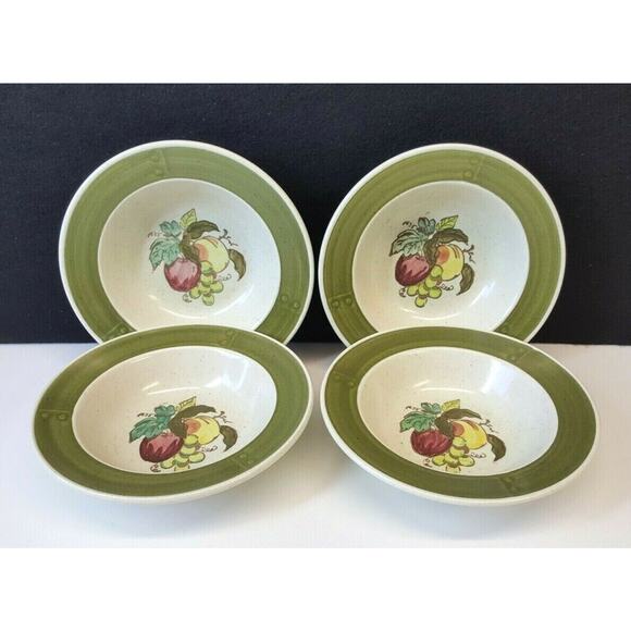 Set/4 Metlox Poppytrail Provincial Fruit Green 6.25" Rim Fruit Dessert Bowls - Picture 3 of 6